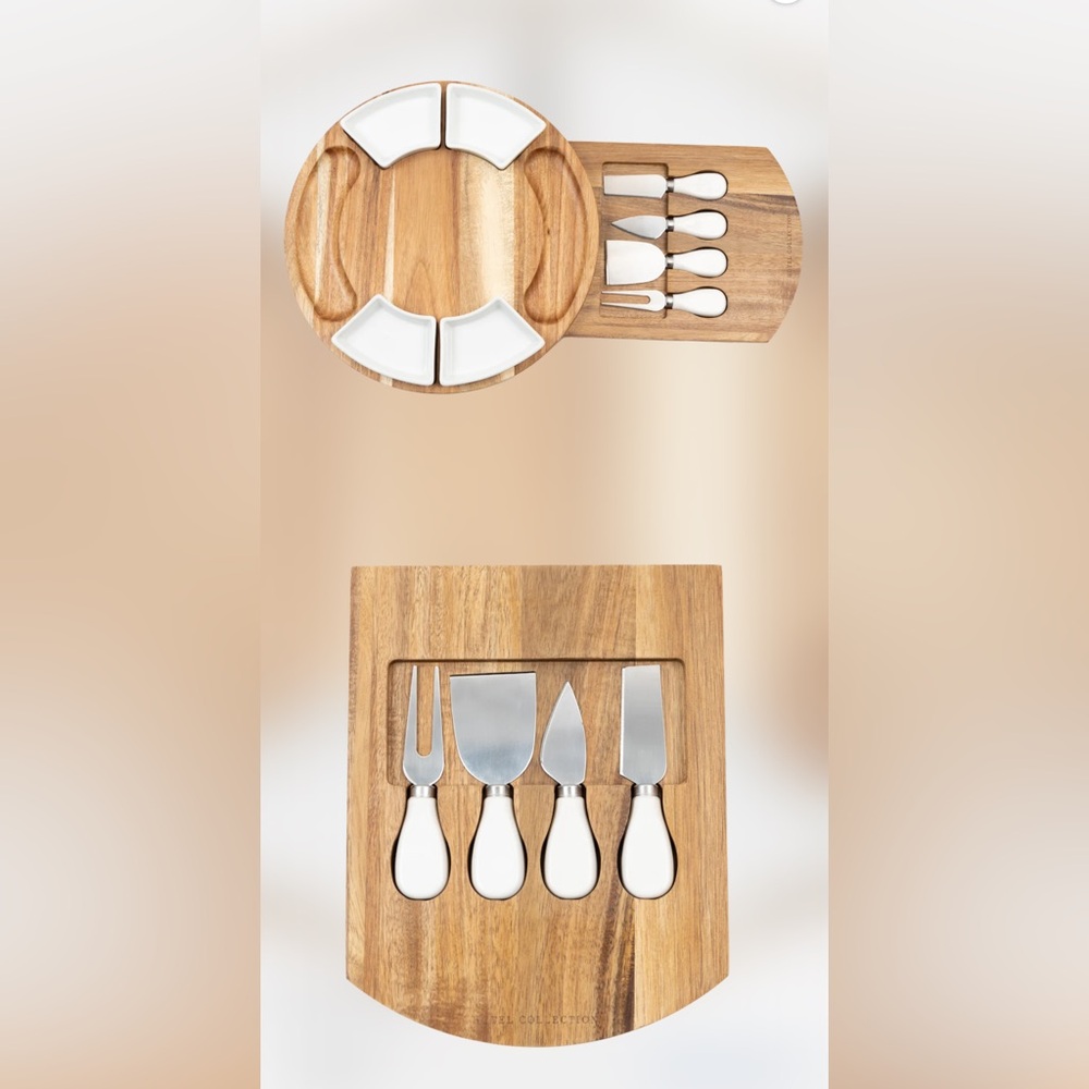 Hotel Collection Wood and White Charcuterie Board Set w/ utensils